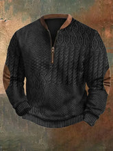 Sweat-shirt à fermeture à glissière décontracté imprimé à motif de câble vintage pour hommes